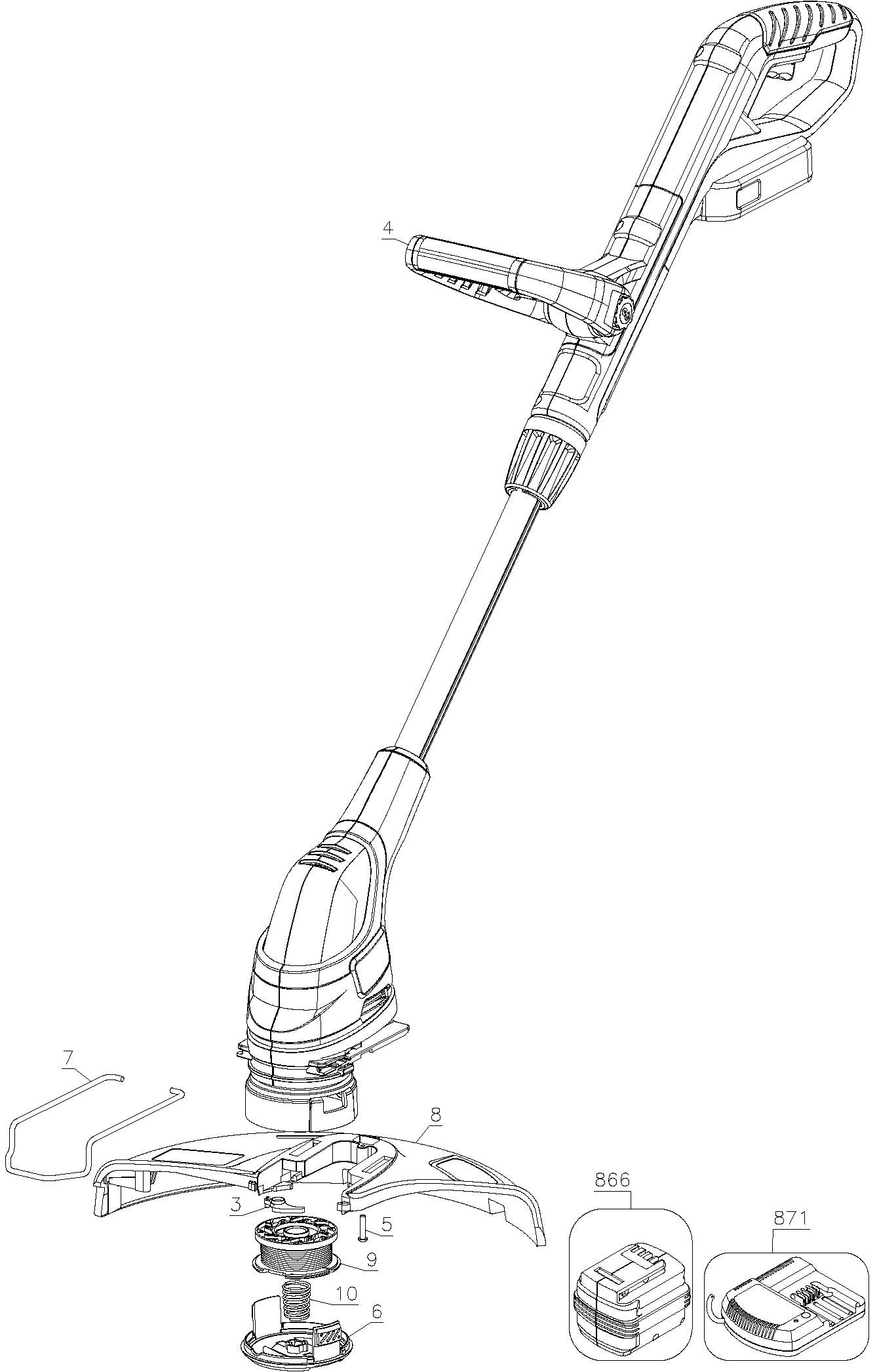Default Diagram and Parts List for LST120 Type 1 Black and Decker Trimmer